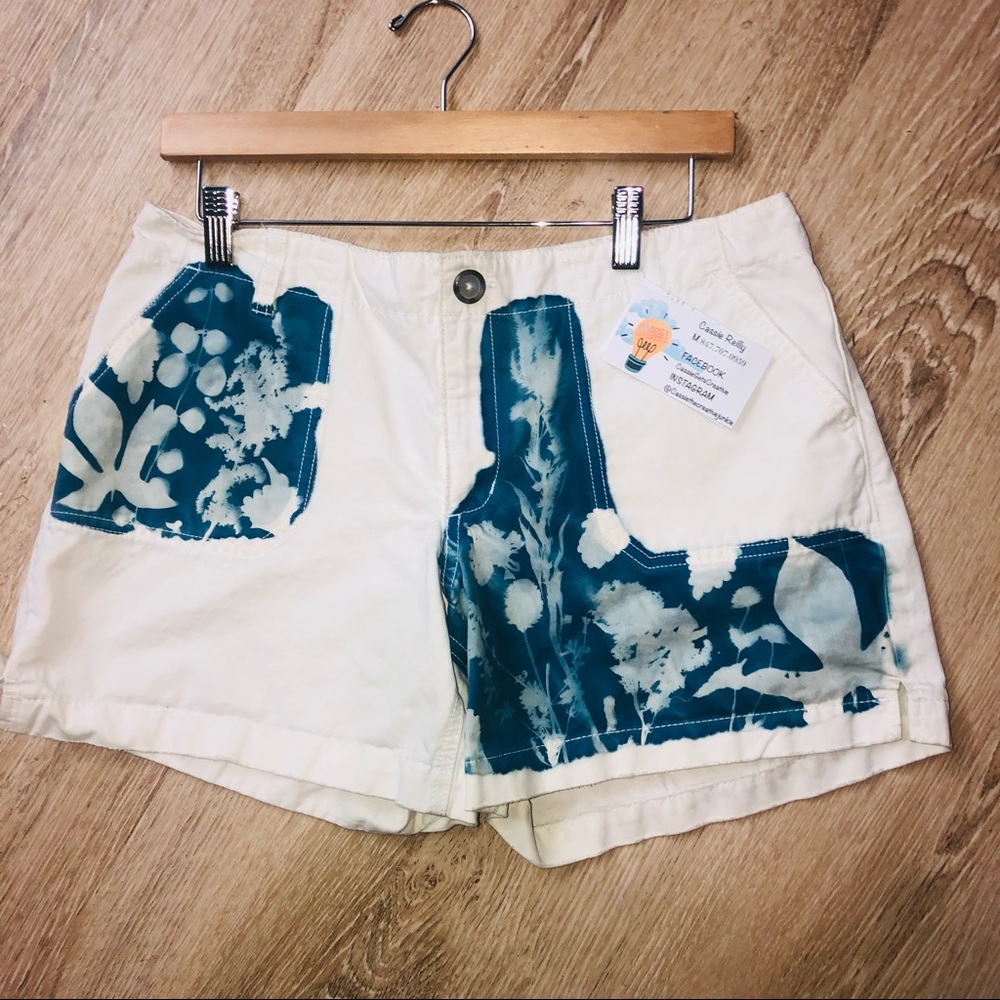 Custom designed floral cyanotype shorts